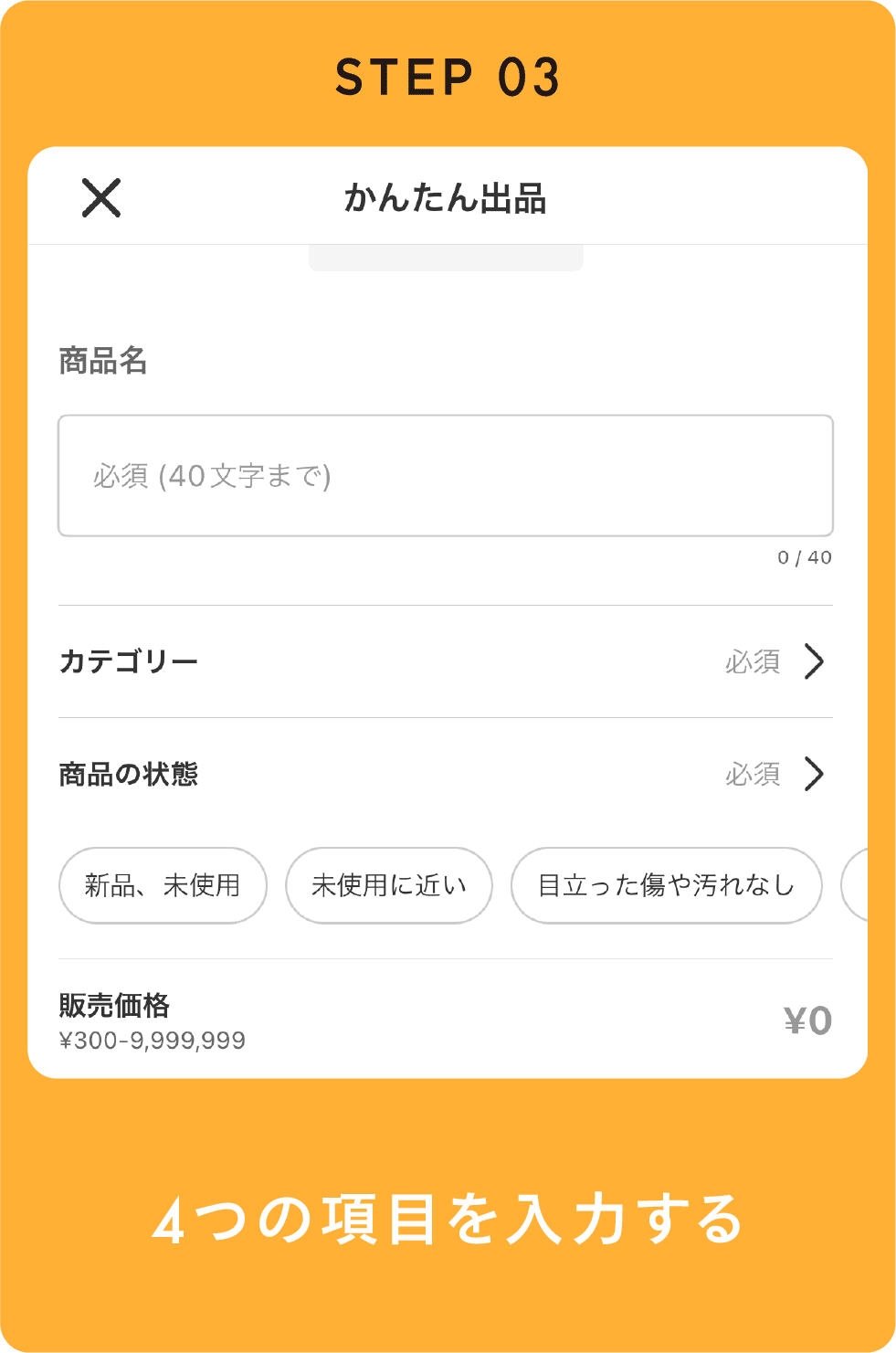 4つの項目を入力する
